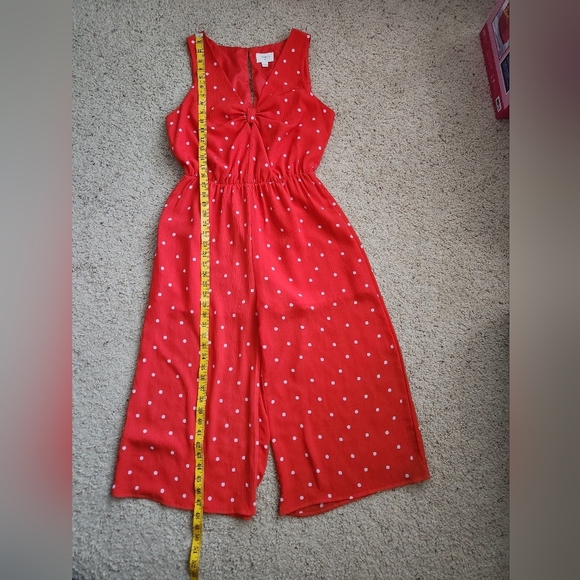 Everly Retro Red Orange & White Polka Dot Jumpsuit Size Medium - Picture 8 of 9